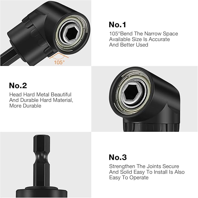 17Pcs Tools Flexible Drill Bit Extension,Include 3Pcs Rotatable Socket Adapter 2Pcs Hex Shank 105° Right Angle Drill Attachment 10 Short Screwdriver Bits 90° Angled Bits & Bendable Drill Bit Extension