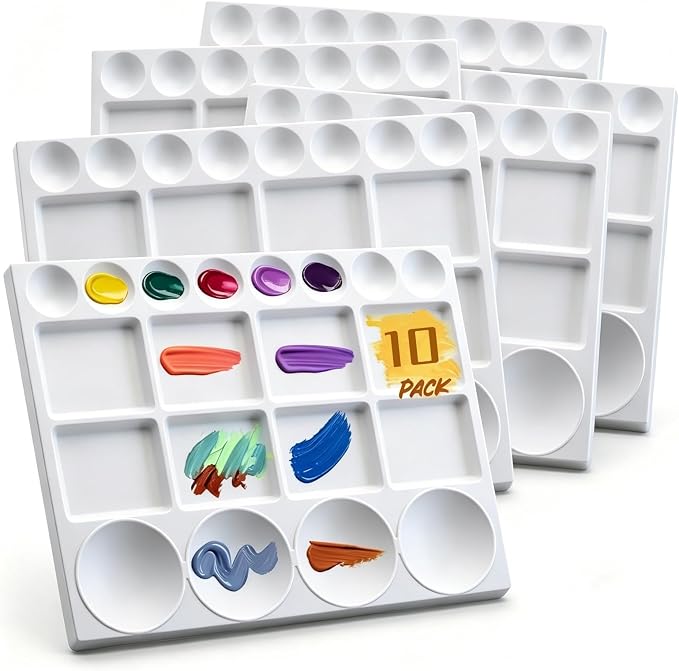 Lyellfe 10 Pack Plastic Palette, 20 Well Sturdy Reusable Paint Palette by Lyellfe