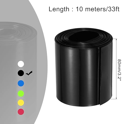 MECCANIXITY Battery Wrap PVC Heat Shrink Tubing 50mm Dia 80mm Flat 33 Feet(10meters) Black Good Insulation for Battery Pack