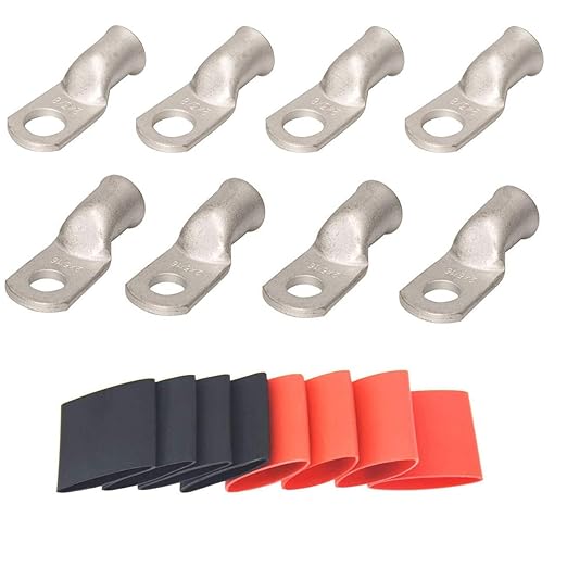 4 Pack 2 AWG 3/8 & 2 AWG 5/16 Lugs,Tinned Copper Terminal Marine Battery Welding Lugs,Terminal Connectors with 8 Pieces Ratio 3:1 Dual Wall Adhesive Heat Shrink