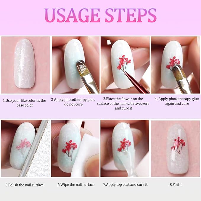8 Boxs Dried Gypsophila Flowers Nail Art Decoration | Mixed Mini Hydrangea - Image 8