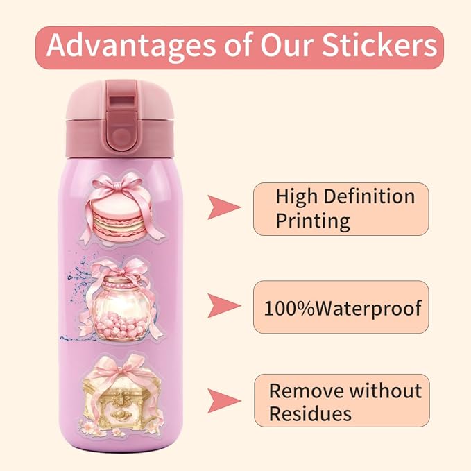 60 Pcs Clear PET Pink Coquette Aesthetic Stickers - Image 2