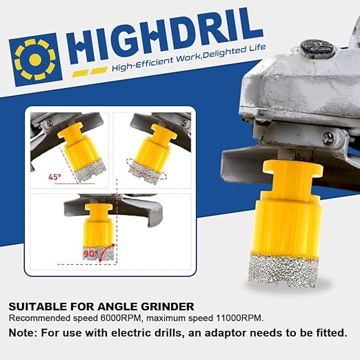 HIGHDRIL Diamond Drill Bits Kit with 5/8-11 for Porcelain Tile Ceramic Marble Brick Concrete Vacuum Brazed Hole Saw(6/6/8/20/25/35/50mm+35mm Chamfer Bit+Adapter)