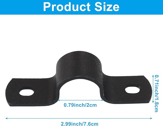 12Pcs Black Pipe Strap, 1/2 Inch Metal Pipe Clamp Rigid Conduit Clamp, 2 Hole U Bracket for Pipe Fixing/Plumbers(Inside Diameter: 2cm)
