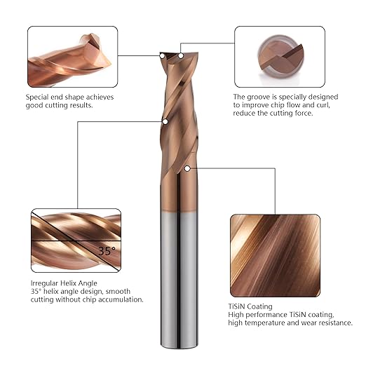 2 Flute 1/8" Carbide Square End Mill 5PCS Micrograin Milling Bits Sets TISIN Coating CNC Router Bit for Steel