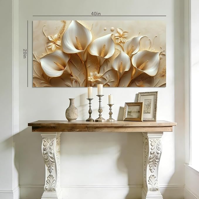 ZESTRILIA Golden White Calla Lily Canvas Wall Art, Luxury Floral Gilded Print - Image 6