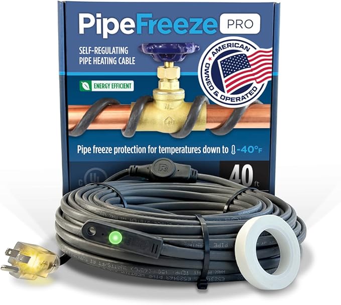 Radiant Solutions Company Intelligent Heat Tape for Water Pipe Freeze Protection - with GlowCap™, Built-in Thermostat, Tape Included, 10-yr Warranty, Heavy-Duty, Self-Regulating, 120V (125 Ft)