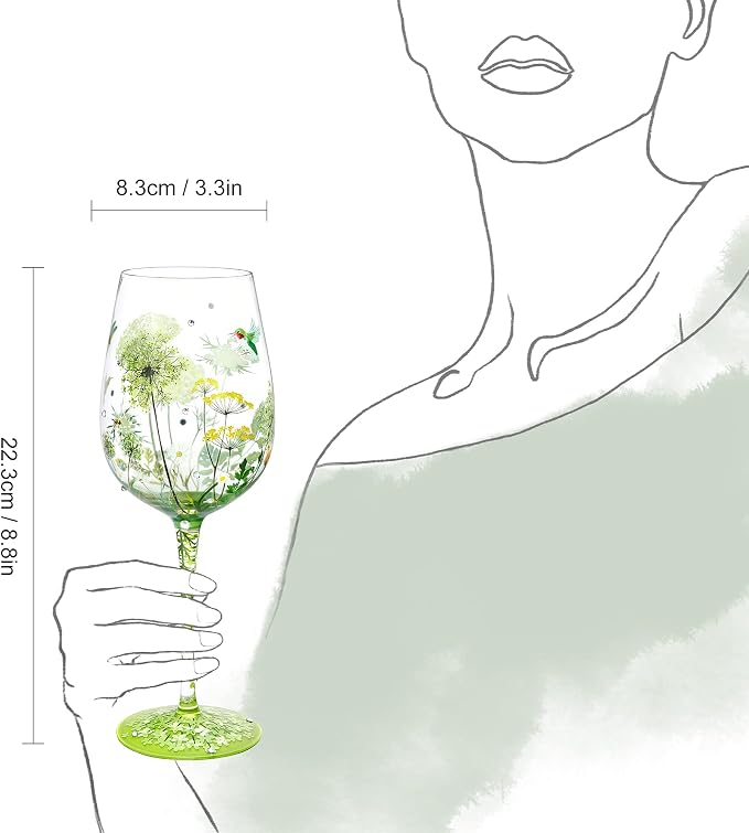 NymphFable Colorful Wine Glass Flower Bird Gragonfly Artisan Painted 15oz - Image 5