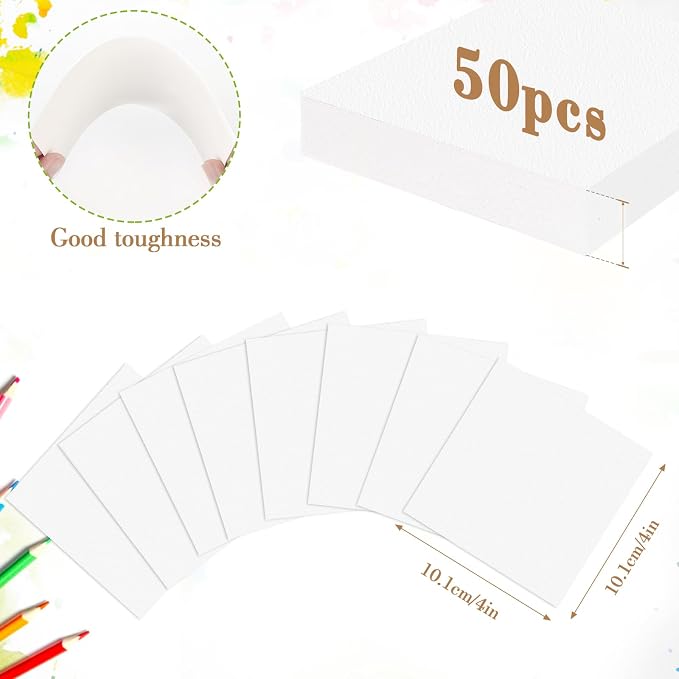 50PCS 4x4 Watercolor Paper Bulk, 140lb/300g Cold Press Thick Water Color Paper - Image 2