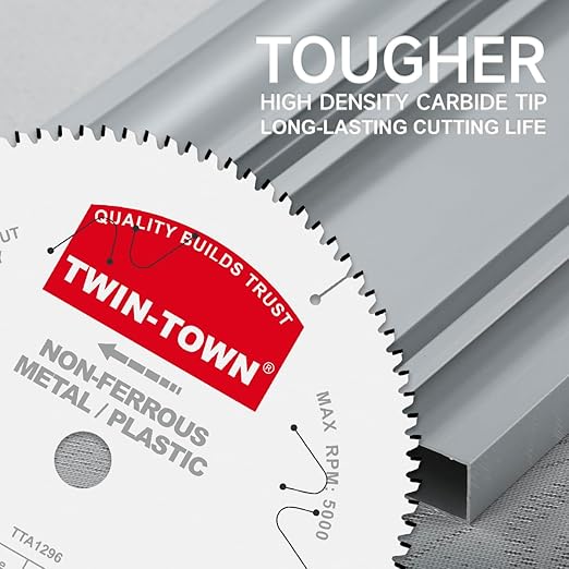 TWIN-TOWN 12-Inch 96 Tooth TCG Aluminum Cutting Saw Blade for Miter/Table Saws - Precision Circular Saw Blades for Aluminum, Plastics, Non-Ferrous Metals with 1" Arbor
