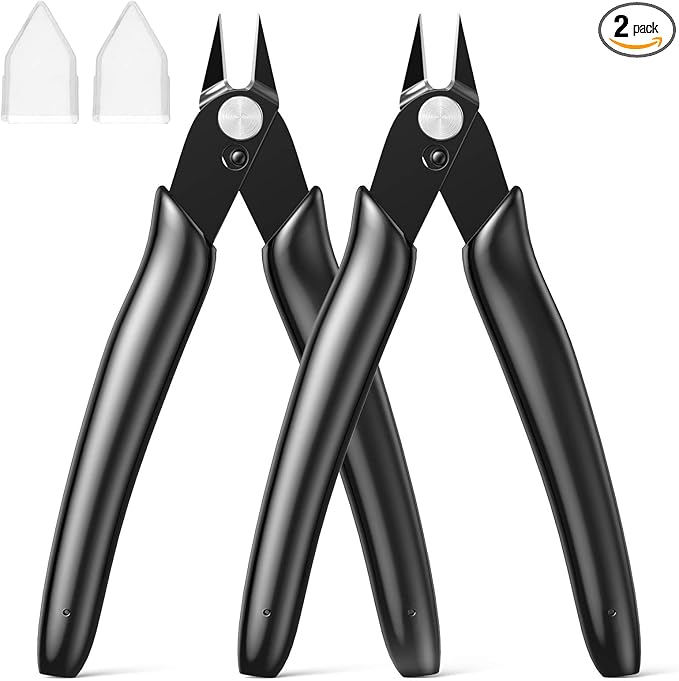 BOENFU BF-170 Micro Wire Cutter Jewelry Wire Cutters Zip Tie Cutters 2-Pack Flush Cut Nippers Precision Small Side Cutting Pliers for 3d Print, Plastic Models, Jewelry, Electronics, Black, 5 Inches
