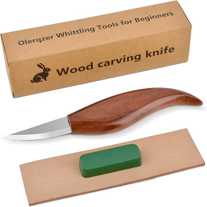 Wood Carving Knife With Leather Strop and Polishing Compound, Wood Whittling Tools for Beginners, Adults and Kids Whittling Tools (Sloyd Carving Knife)