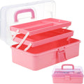 Pink Tackle Box, Craft Organizers and Storage 3-Layer Portable Folding Toolbox by Outuxed