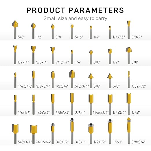 CSOOM 70PCS Router Bits Set - 1/4” Shank, Carbide Tipped Router Bits for Professional Woodworking, Includes Multiple Shapes , Yellow,for Professional and Beginners Carpenter
