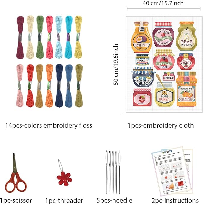 FREEBLOSS 11CT Stamped Cross Stitch Kits Jam Pot Cross Stitch Ornament Kits - Image 2