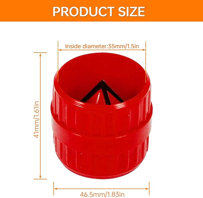 Red Inner-Outer Reamer Pipe and Tube Deburring Reamer Tubing Chamfer Tool for PVC, PPR, CPVC, Brass, Aluminum Pipe, 1.57in/40mm to 1.7in/42mm (Pack of 2)