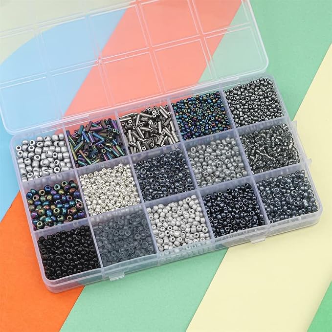 15 Grid Black Glass Seed Bugle Tube Beads Kit - Image 3