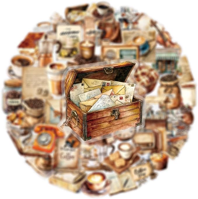 50 PCS Retro Coffee Stickers for Scrapbooking Journaling Junk Journal Scrapbook - Image 2