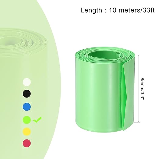 MECCANIXITY Battery Wrap PVC Heat Shrink Tubing 55mm Dia 85mm Flat 33 Feet(10meters) Light Green Good Insulation for Battery Pack