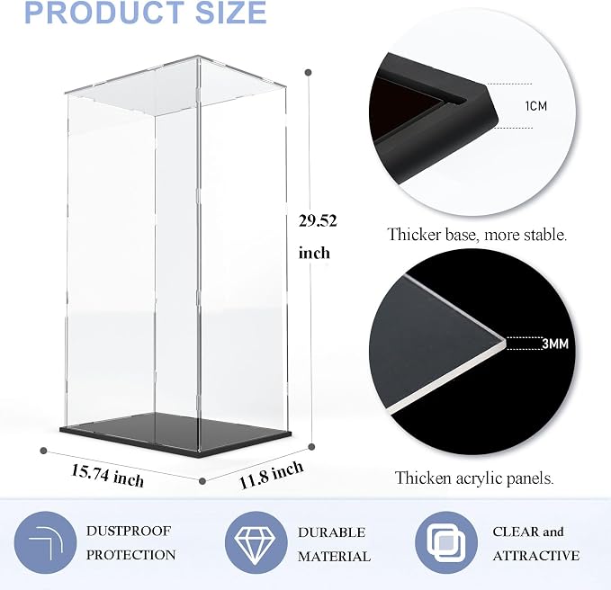 DuvinDD Acrylic Display Case for Large Collectibles, 29 inch Tall Clear Display - Image 2