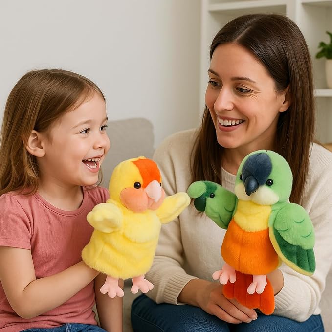 Easfan Green Parakeet Parrot Hand Plush Puppet Cute Bird Interactive - Image 5
