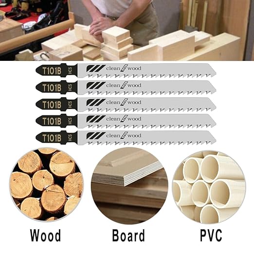 25Pack T101B T-Shank Jigsaw Blades - 4 Inch 10 TPI Contractor Jig Saw Blades Set Made with High Speed Carbon Steel Precise Clean Straight Cutting Wood Boards Plastic PVC