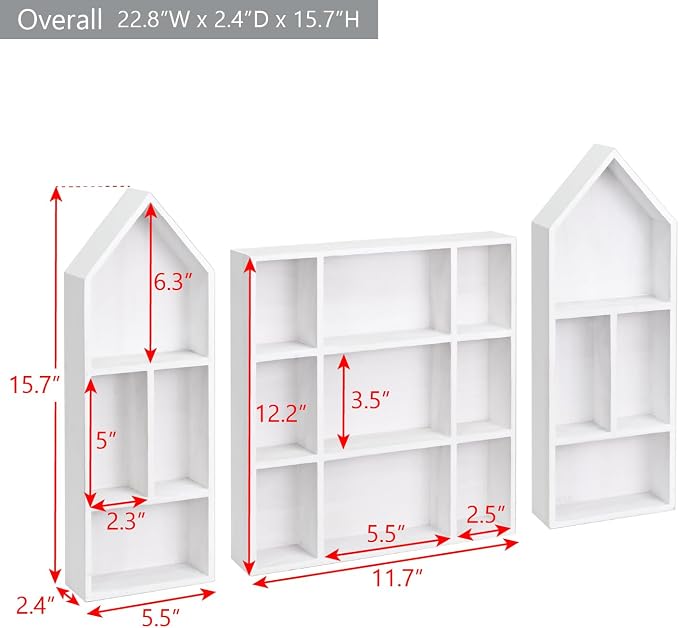 Ikee Design 3 Pcs Set Wooden Shadow Cubby Box Display Shelf Organizer Storage - Image 2