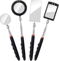 4PCS Telescoping Inspection Mirror LED Lighted Inspection Mirror for Mechanic Checking Vehicle, Car, Eyelashes, Mouth, Small Parts Observation (Extendable, Rectangle & Round)