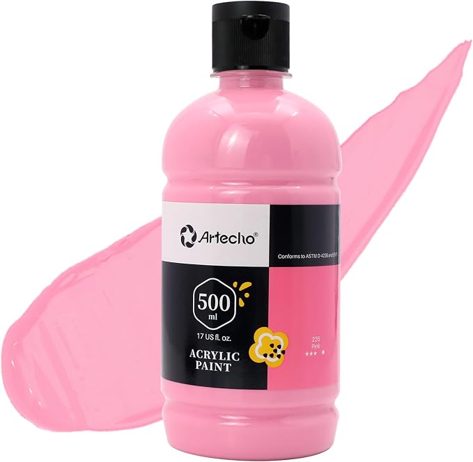 Artecho Pink Acrylic Paint 500ml / 17oz Large Bottle | Semi Glossy Finish by Artecho