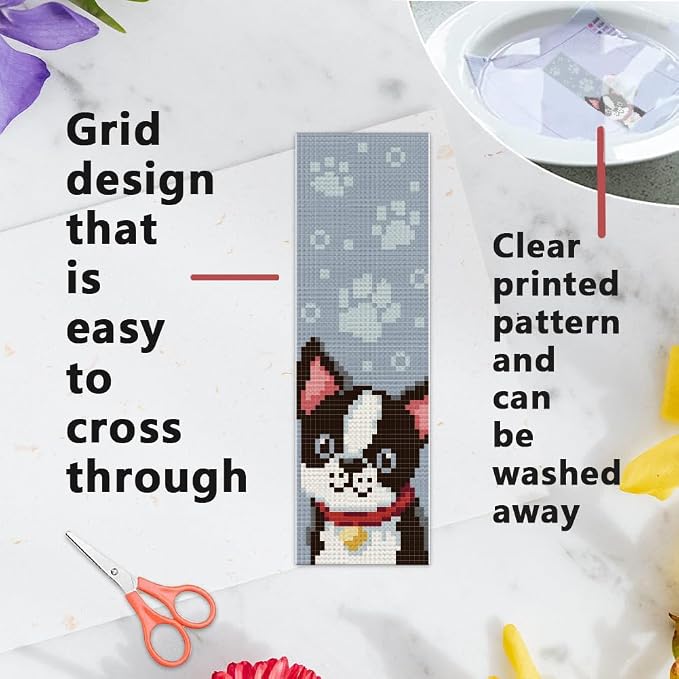 INFUNLY 6PCS Dogs Cats Cross Stitch Bookmark Kit - Image 3