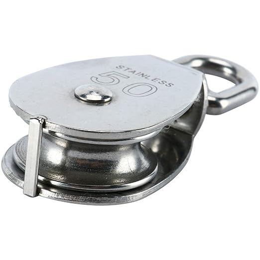 Rocaris 4 Pack M50 Single Pulley Snatch Block Lifting Crane Heavy Duty Swivel Hook 304 Stainless Steel, 3/8" Rope x 2" Sheave, 880lbs Load