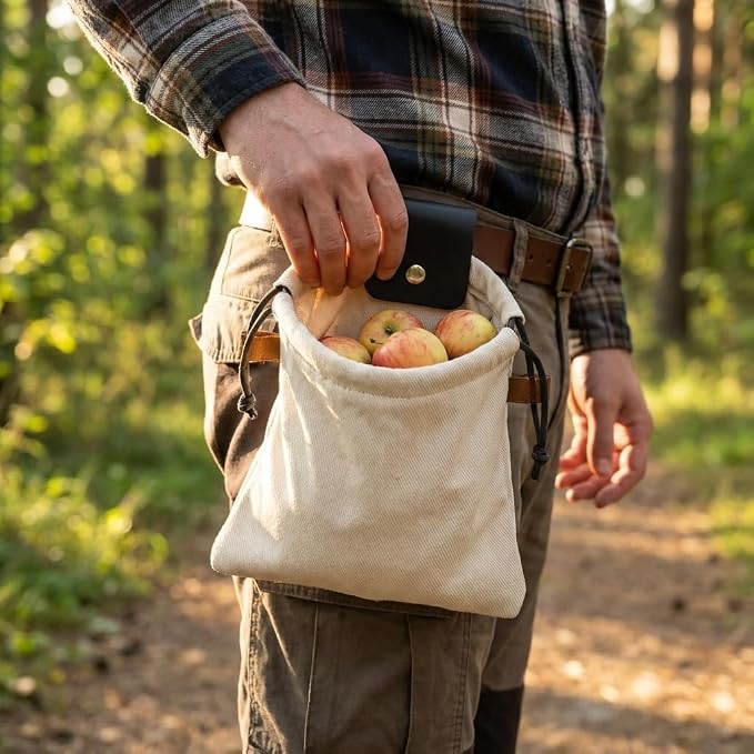 Toprank Leather Foraging Pouch – Collapsible Canvas and Leather Belt Bag - Image 4