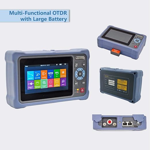 OTDR Fiber Tester 1310/1550nm 26/24dB with 4.3-inch Touch Screen, 11-in-1 OTDR SM with VFL OPM OLS Event Map RJ45, FC/UPC SC ST LC Connectors Included