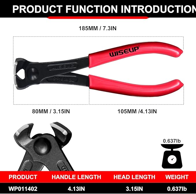 WISEUP Nail Puller, 7-inch Black Finish Chrome Vanadium Steel Carpenter's Pliers,End Cutting Pliers, for Staple Remover Tool or Flooring Installation Tools (7 inch)