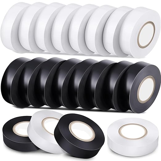 Treela 20 Rolls Electrical Tape 3/4 Inch Waterproof Vinyl Electrical Insulating Tape Flame Retardant Indoor Outdoor High Temperature Resistance Accessory for Wire and Cable(Black and White,66 ft)