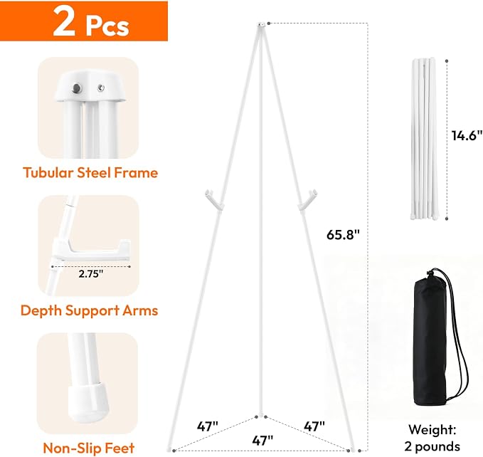 JEAWIWI 2PCS White Lightweight Easel Stand, 66 Inch Adjustable Portable Display - Image 3