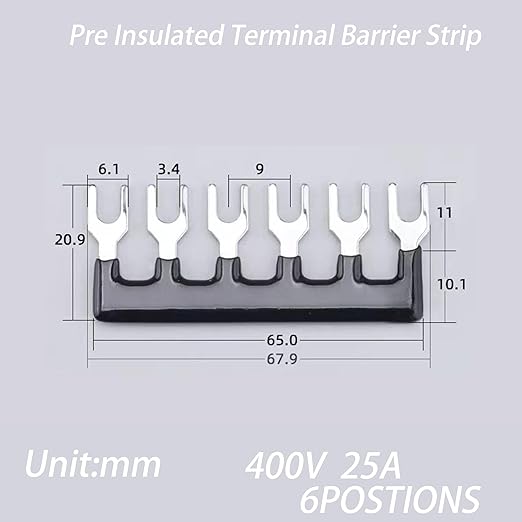 Terminal Block (2 Sets) 2Pcs 6 Positions Dual Row 600V 25A Screw Terminal Strip Blocks withCover&2 PcsPre-Insulated Barrier Termina Block Strip& 12Pcs Insulated Fork Wire Connector