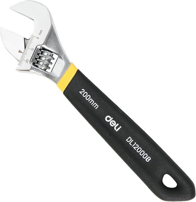 deli 8" Adjustable Wrench Heavy-Duty Chrome - Anti-Slip Grip, Smooth-Jaw, Cr-V Steel, Wide Opening for Plumbing & DIY