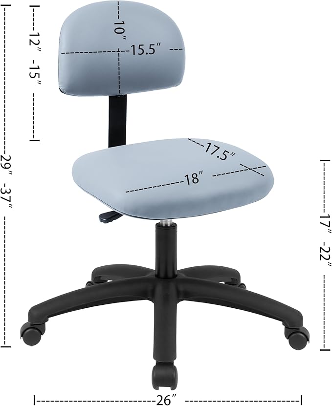 Chair Master FSS Series Square seat Low (17"-22") seat Height Chair. Vinyl-for Office, Garage, Desk, Shop, Computer, Doctor, Medical, Easy to Clean! NO Footring (Gray, Low, _Standard Casters)