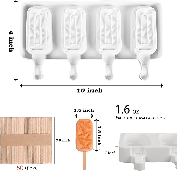 Sakolla 2 Pack Silicone Popsicle Molds, 4 Cavities Diamond Ice Cream Molds - Image 2