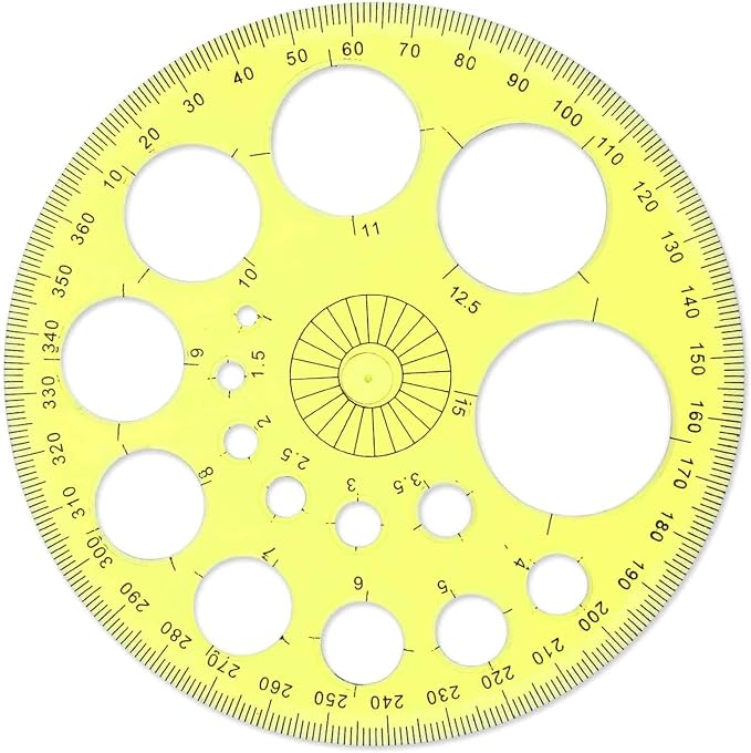 Circle Template 360° Protractor Round Stencil, Plastic Circle Ruler by ZEYIYER
