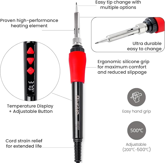Soldering Iron Kit, 60W LED Display Digital Solder Pen, 5 Replaceable Tips - Image 2