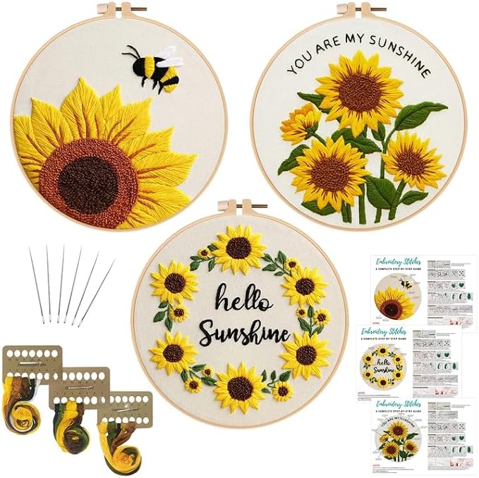 Nuberlic Sunflower Embroidery Kit 3 Pack Embroidery Kits by Nuberlic