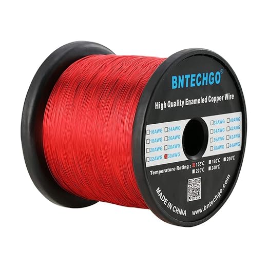 BNTECHGO 30 AWG Magnet Wire - Enameled Copper Wire - Enameled Magnet Winding Wire - 3.0 lb - 0.0098" Diameter 1 Spool Coil Red Temperature Rating 155℃ Widely Used for Transformers Inductors