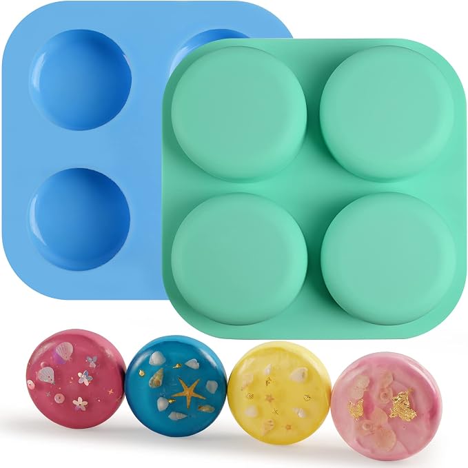 Sakolla 2 Pack 4 Cavity Round Silicone Soap Molds Cylinder Handmade Soap Molds by Sakolla