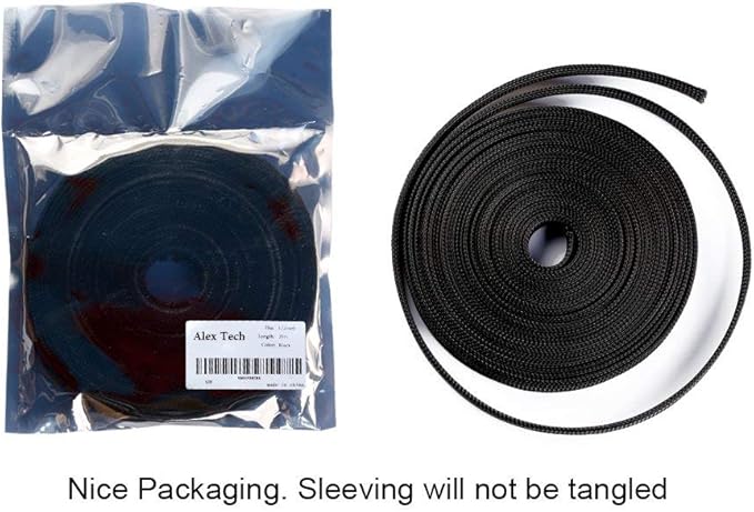 25ft - 1/8 inch PET Expandable Braided Sleeving – Black – Alex Tech Braided - Image 6