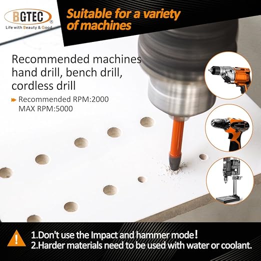 Carbide Tip Drill Bit-BGTEC Wood Drill Bits, 10pcs Round Shank 3/16"*3+1/4"*3+5/16"*2+3/8"+1/2" Cross Hard Alloy Drill Bits for Wood Plastic Masonry Brick