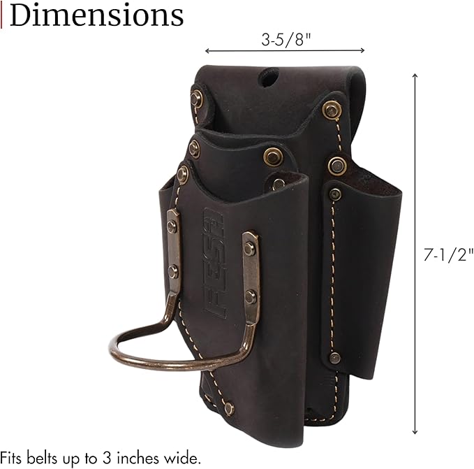 FESA Small Leather Tool Pouch - 5-in-1 Heavy Top Grain Leather Small Tool Pouch with a Steel Hammer Loop, 4 Pockets & Reinforced Heavy Duty Rivets - Fits Belts up to 3" - Handcrafted