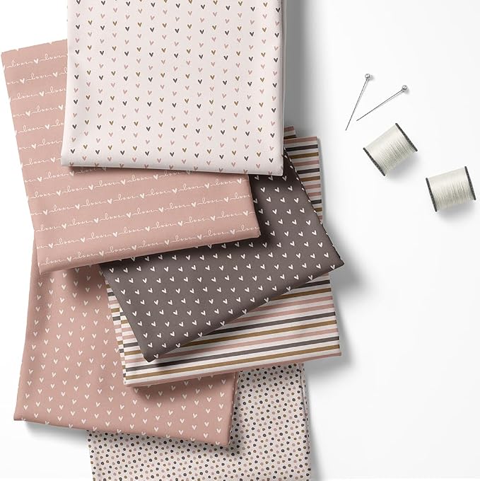 Patchwork Fabric Panel 100x155 cm, 100% Cotton Satin, 6 Coordinated Heart & Dot - Image 2
