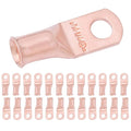 SELTERM 25pcs 4 AWG 1/4" Stud Battery Lugs, Ring Terminals, Heavy Duty Copper Wire Lugs, Battery Cable Ends, 4 Guage Ring Terminal Connectors, UL Bare Copper Eyelets Electrical Battery Cable Lugs